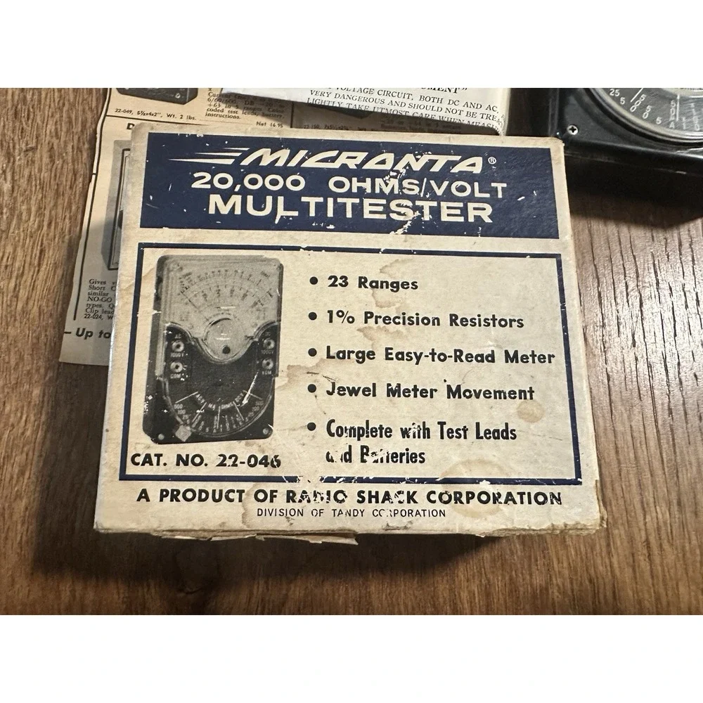 Vintage Micronta Multitester 20,000 OHMs Volt Radio Shack With Box 22-046